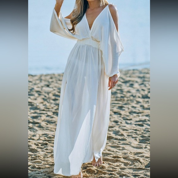 Cold Shoulder Maxi Beach Cover Up Dress Extra Large White EUC LIKE NEW - Picture 15 of 15